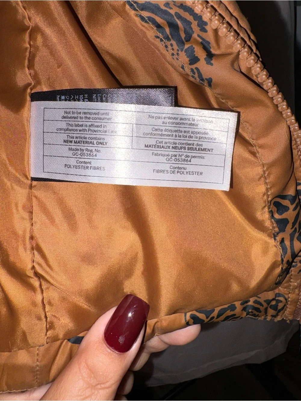 H&M Brown Tiger Print Puffer Jacket